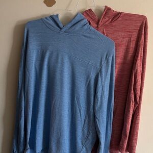Johnnie-O Lightweight Hooded Long Sleeve Top - Blue & Red Pair